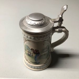 VINTAGE Lidded BEER STEIN GOLF ALWE WEST GERMANY CERAMIC 60s? 70s?